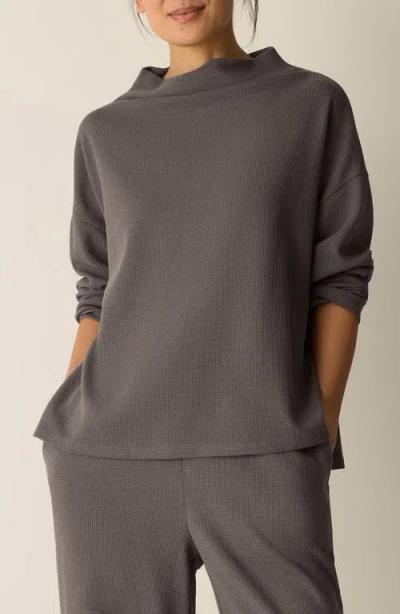 Eileen Fisher Waffle Cotton Blend Doubleknit Funnel Neck Box-top In Gray