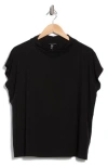 Eileen Fisher Funnel Neck Cap Sleeve Boxy Top In Black