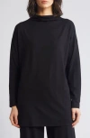 Eileen Fisher Funnel Neck Long Sleeve Boxy Tunic Top In Black
