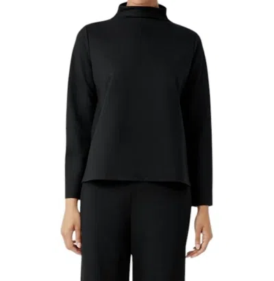 Eileen Fisher Funnel Neck Long Sleeve Top In Deep Adriatic In Black