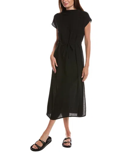 Eileen Fisher Funnel Neck Midi Dress In Black