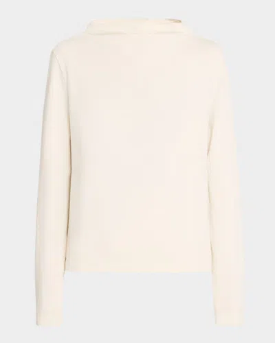 Eileen Fisher Funnel-neck Organic Cotton Terry Top In Bone