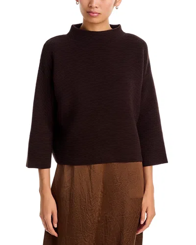 Eileen Fisher Funnel Neck Ribbed Sweater In Brown