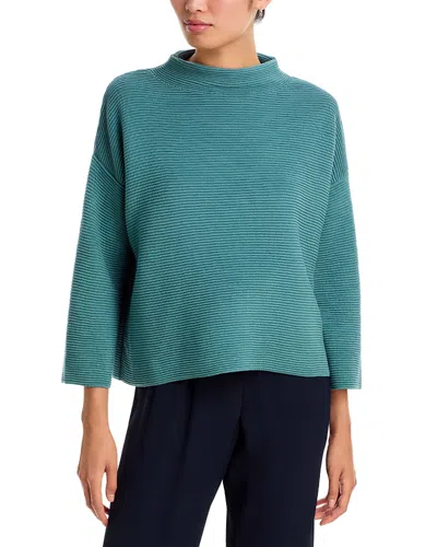 Eileen Fisher Funnel Neck Ribbed Sweater In Green