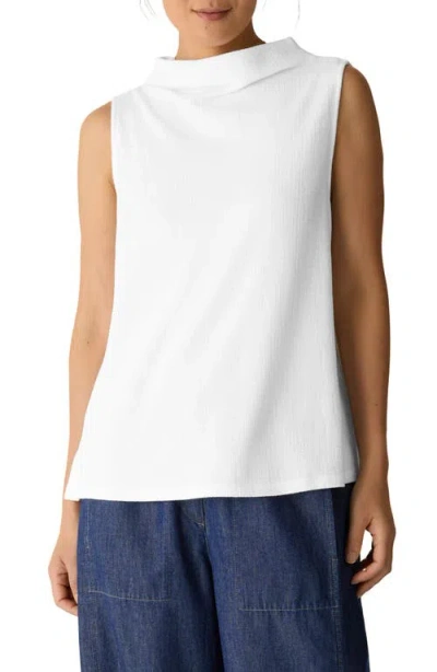 Eileen Fisher Cross Hatch Stretch Jersey Funnel Neck Tank Top In Multi