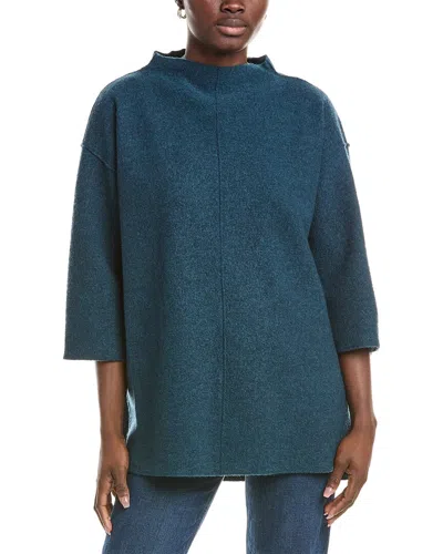 Eileen Fisher Funnel Neck Wool Tunic In Blue