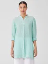 Eileen Fisher Garment-dyed Handkerchief Linen Mandarin Collar Long Shirt In Blue