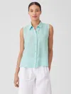 Eileen Fisher Garment-dyed Handkerchief Linen Sleeveless Shirt In Blue