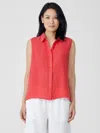 Eileen Fisher Garment-dyed Handkerchief Linen Sleeveless Shirt In Red