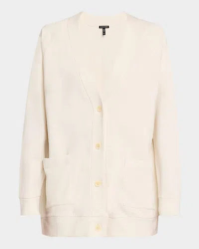 Eileen Fisher Garment-dyed Organic Cotton Terry Cardigan In Bone