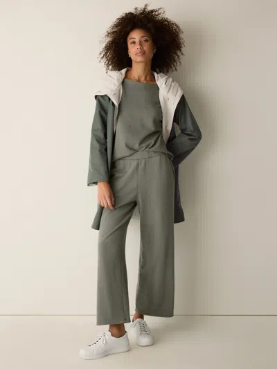 Eileen Fisher Garment-dyed Organic Cotton Terry Wide-leg Pant In Gray