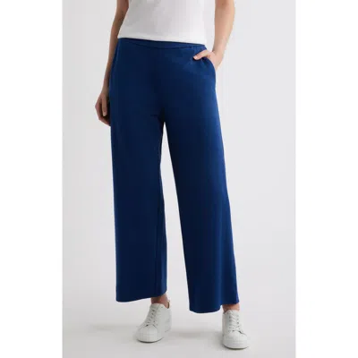 Eileen Fisher Garment Dyed Organic Cotton Terry Wide Leg Pants In Blue