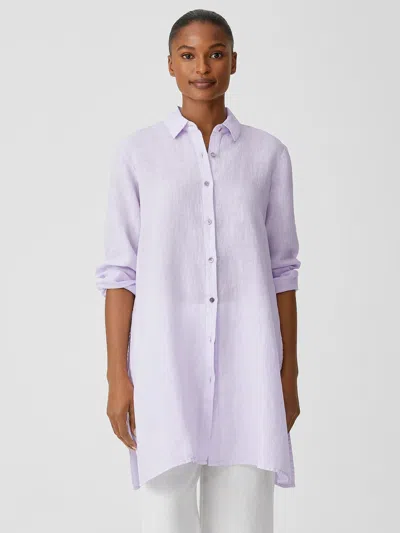 Eileen Fisher Garment-dyed Organic Handkerchief Linen Long Shirt In Purple