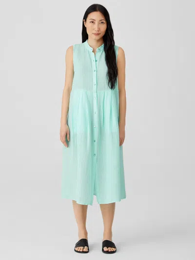 Eileen Fisher Garment-dyed Organic Handkerchief Linen Pleated Dress In Blue