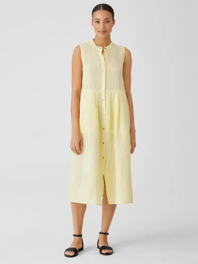 Eileen Fisher Garment-dyed Organic Handkerchief Linen Pleated Dress In Yellow