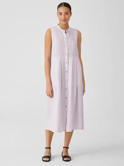 Eileen Fisher Garment-dyed Organic Handkerchief Linen Pleated Dress In Pink