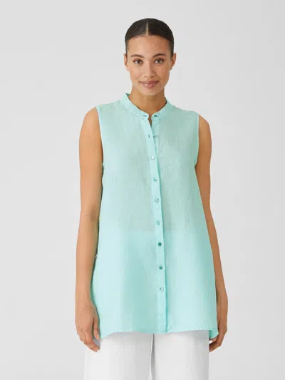 Eileen Fisher Garment-dyed Organic Handkerchief Linen Sleeveless Shirt In Blue
