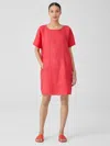 Eileen Fisher Garment-dyed Organic Linen Ballet Neck Dress In Red
