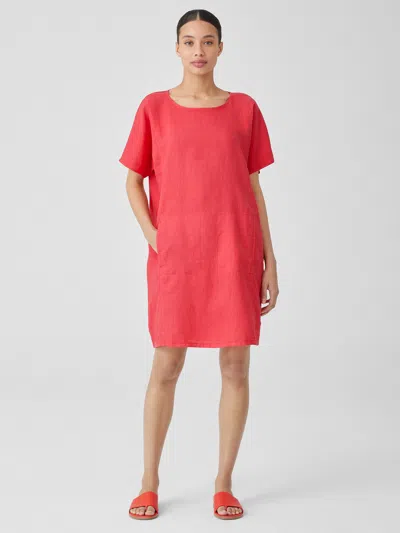 Eileen Fisher Garment-dyed Organic Linen Ballet Neck Dress In Red