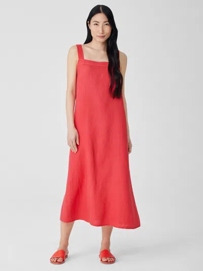 Eileen Fisher Garment-dyed Organic Linen Square Neck Dress In Pink