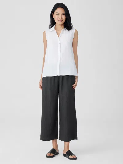 Eileen Fisher Garment-dyed Organic Linen Wide-leg Pant In Black