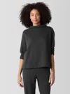 Eileen Fisher Garment-dyed Terry Funnel Neck Top In Black