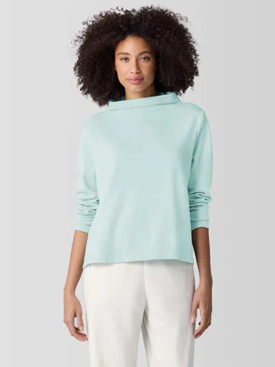 Eileen Fisher Garment-dyed Terry Funnel Neck Top In Blue