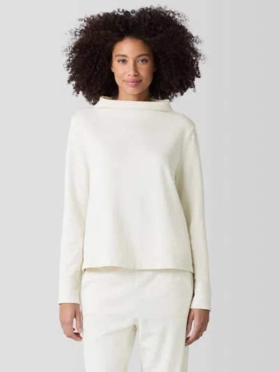 Eileen Fisher Garment-dyed Terry Funnel Neck Top In White
