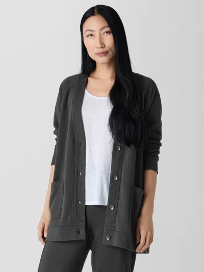 Eileen Fisher Garment-dyed Terry Long Cardigan In Gray