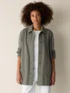 Eileen Fisher Garment-dyed Utility Cotton Classic Collar Long Jacket In Gray