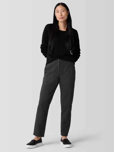 Eileen Fisher Garment-dyed Utility Cotton Tapered Pant In Black