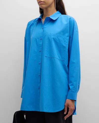 Eileen Fisher Garment-washed Organic Cotton Poplin Shirt In Blue