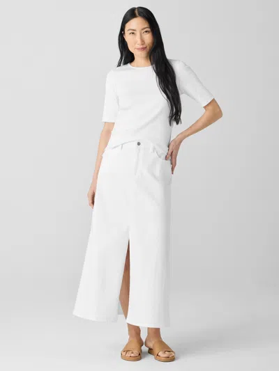 Eileen Fisher Garment-dyed Organic Cotton Denim A-line Skirt In White