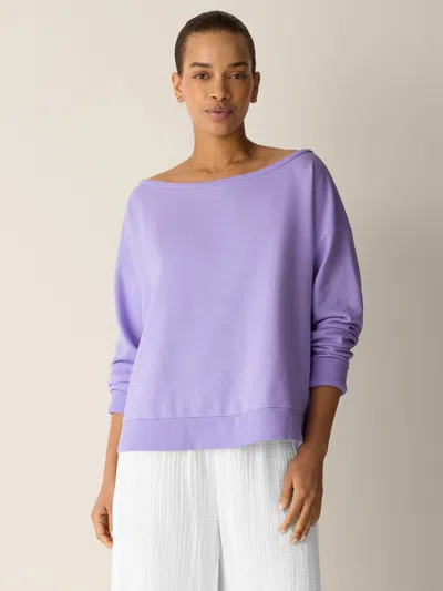 Eileen Fisher Garment-dyed Organic Cotton Terry Bateau Neck Top In Purple