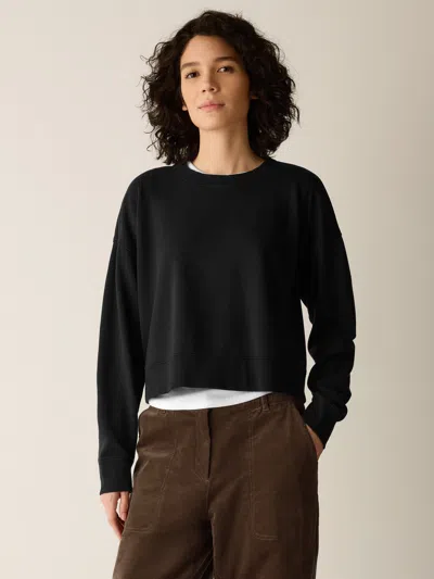 Eileen Fisher Garment-dyed Organic Cotton Terry Cropped Box-top In Washed Black