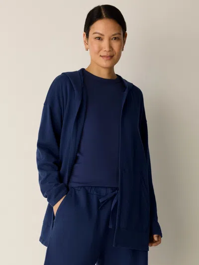 Eileen Fisher Garment-dyed Organic Cotton Terry Hooded Jacket In Deep Dive