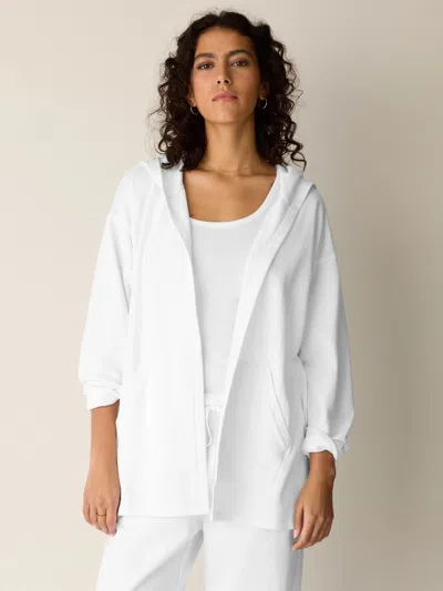 Eileen Fisher Garment-dyed Organic Cotton Terry Hooded Jacket In White