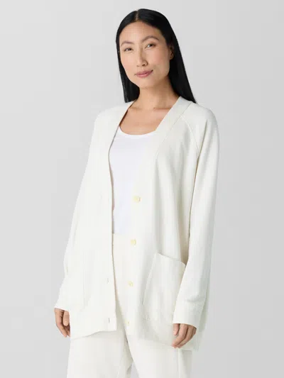 Eileen Fisher Garment-dyed Terry Long Cardigan In Bone