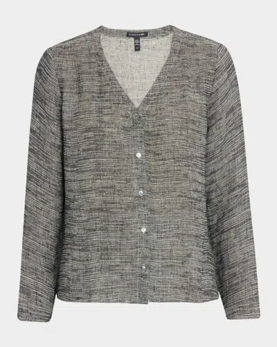 Eileen Fisher Gauzy Organic Linen-blend Shirt In Blacknatural