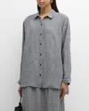 EILEEN FISHER GINGHAM BUTTON-DOWN ORGANIC LINEN SHIRT