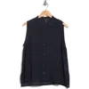 Eileen Fisher Gingham Sleeveless Organic Linen Button-up Shirt In Black