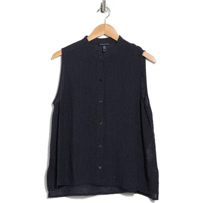 Eileen Fisher Gingham Sleeveless Organic Linen Button-up Shirt In Black