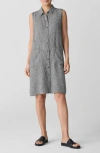 Eileen Fisher Gingham Sleeveless Organic Linen Shift Dress In Gray