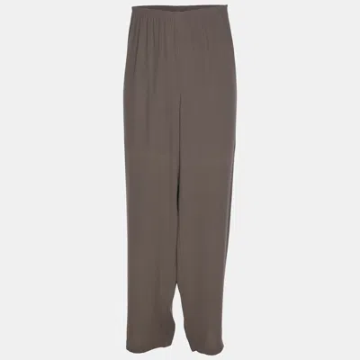 Pre-owned Eileen Fisher Grey Crepe Wide Leg Trousers Xxl In Gray