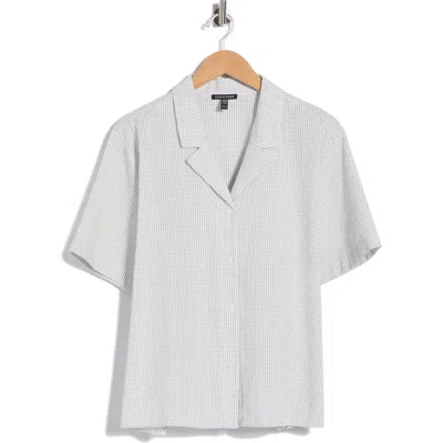 Eileen Fisher Grid Print Organic Cotton Camp Shirt In White