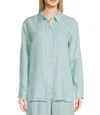 Eileen Fisher Handkerchief Collar Long Sleeve Button-front Shirt In Pool In Blue