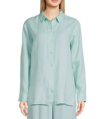 Eileen Fisher Handkerchief Collar Long Sleeve Button-front Shirt In Pool In Blue