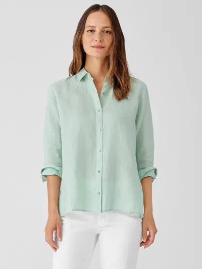 Eileen Fisher Handkerchief Linen Classic Collar Shirt In Green