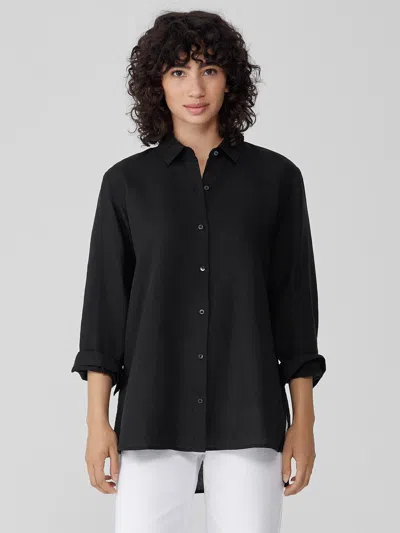 Eileen Fisher Handkerchief Linen Classic Collar Shirt In Black