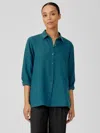 Eileen Fisher Handkerchief Linen Classic Collar Shirt In Blue